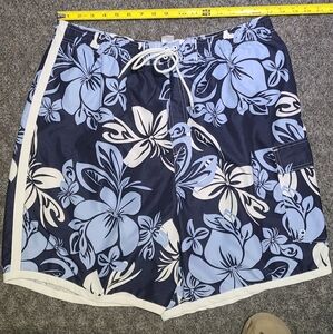 Islander swim trunks XL Blue floral shorts vacation swimming pool‎